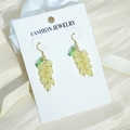 Sweet yellow grape tassel earrings with green leaf and golden hooks on white card - Light Yellow