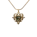 Collana con ciondolo a cuore dorato con pietra cangiante e cristalli su catena box - Verde