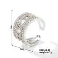 Detail view of silver copper ring with multi-row zircon pave setting and size specs - One Size / R00186-35/Wide Hollow Pavé / Silver