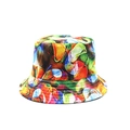 Detailed view of colorful abstract print on a cotton bucket hat with stitching - One Size / Multi-color Geometric Blocks Style(05)