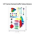 Tatouages temporaires arc-en-ciel avec cœurs et plumes pour la fête, 14,5x21 cm - Style Graffiti Artistique 6 (HFT-006) / 14.5*21CM