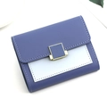 Petit portefeuille trifold en cuir PU violet et bleu clair avec bouton pression doré - Bleu et Bleu Clair