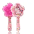 Pink heart-shaped hair brush with cartoon unicorn patterns and colorful glitters - Flower Shape Unicorn Pink