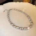 14K gold plated necklace with irregular silver beads and a unique white baroque pearl - 25# Silver Minimalist Pearl Necklace