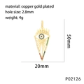 Detailed view of gold-plated evil eye pendant with dimensions 50mm and colored zircon - Style P02126