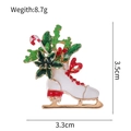 Christmas ice skate brooch with red ribbon holly and candy cane enamel details - White Ice Skate (C380-B)