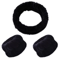 Set 3 pezzi con polsini e fascia neri in pile corallo per il lavaggio del viso e cura - Set da 3 pezzi nero (145#)