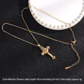 Gold titanium steel cross necklace featuring colorful inlaid zircon crystals - Cross No.3 Gold (A291)