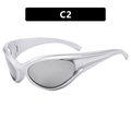 Silver futuristic Y2K wraparound sports sunglasses with metallic finish and grey lenses - Silver Frame White Mirror Lens