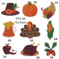Macro detail of 9-piece Thanksgiving embroidery patch set including pumpkin and turkey - Mixed Style Set (AZ2459A5-3-10) / 9 Pieces Set
