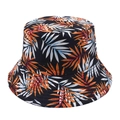 Detailed view of bucket hat with orange and white palm leaf prints on black fabric - One Size (56-60cm Adjustable) / Orange Red Maple Leaf Print