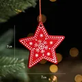 Christmas red wooden star ornament with white snowflake pattern hanging on tree - Red with Star Pendant