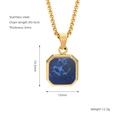 18K gold plated stainless steel necklace with square blue sandstone pendant for women - Gold Dark Blue Turquoise