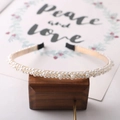 Double row white pearl headband with gold metal base for elegant women bridal hair styling - Top Bead Double Row Pearl Headband