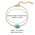 Detail view of 18k gold plated bracelet with turquoise stone and dimension measurements - Bracelet / Green