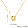Detail view of the gold U-shaped letter pendant showing 0.34 inch height and 0.28 inch width - Letter U