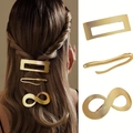 Three-piece set of gold minimalist curved metal hair clips in diverse geometric shapes - Set 2 (3 Pieces)