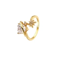 Golden heart zircon ring with star element and opal-like stone in 18k gold plating - Gold with White Zirconia