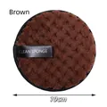 Brown quilted microfiber facial cleansing sponge with strap, 10cm round makeup puff - 10cm / Brown