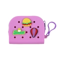 Pink silicone mini coin purse with charms and purple clip for coins and earphones - Burger/Sweet Crown/Hot Air Balloon / Rose Red