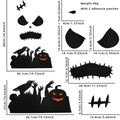 Detailed size chart for Halloween felt wall stickers set including components and weight - Angry Demon Style