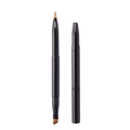 Portable double-ended retractable lip and concealer brush with caps in glossy black finish - Double Ended Angled Brow Brush / Black
