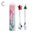 Christmas spoon and fork set featuring Santa and tree charms in a gift box - Hanging Box 2-Piece Set C