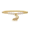 Golden bead bracelet with pearls and micro-paved dolphin charm featuring zircon accents - Dolphin