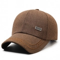 Gorra de béisbol marrón en tweed con insignia de metal SPORT y bordados laterales - Ajustable / café