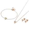 Three-piece rose gold jewelry set with hollow heart-shaped pendants and clear zircons - 3-Piece Set (KS199067-K)