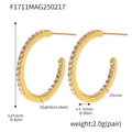 Detailed size specifications for gold stainless steel hoop earrings with zircon stones - Style B-21mm / Gold White Zirconia
