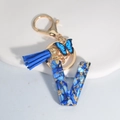 Royal blue resin letter V keychain with tassel and butterfly pendant for women - Letter V