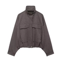 Women's cropped bomber jacket with stand collar and high-waisted straight trousers set - XS / Top Only