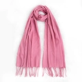Pink imitation cashmere scarf with tassel fringe edges on white faux fur background - Rose Pink