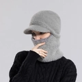 Écharpe à capuche d'hiver en peluche gris clair avec texture fausse fourrure - Gris