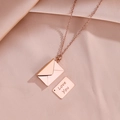 Rose gold envelope necklace with a Love You engraved card pendant for couples - Love You Engraved Envelope / Rose Gold