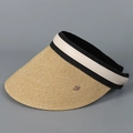 Vue détaillée du pare-soleil en paille tressée avec large bord et garniture en cuir - M(56-58cm) / Blanc