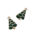 Detailed view of green enamel Christmas tree earrings with gold finish and star top accent - Dark Green Gold Border Christmas Tree Earrings(EH998)