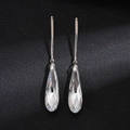 Top-down view of silver water drop earrings with transparent glass crystal pendants - Silver (Silver Pin)