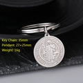 Llavero de acero inoxidable plateado con colgante de medalla de San Benito religioso - Medalla Redonda de San Benito