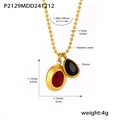 PVD 18K vergoldete Edelstahlperlenkette mit roten und schwarzen Zirkonia-Anhängern - Gold Rot Schwarz Strass Stil (P2129)