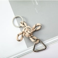 Handwoven cream and black speckled polyester rope keychain with silver metal clip - Camo Beige