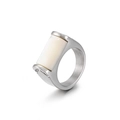 Anillo minimalista de acero de titanio plateado con incrustación de nácar blanco y diamantes - US 7 / Color Acero (KR48418-K)