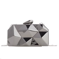 Borsa da sera geometrica argento con tracolla a catena e chiusura in cristallo - Nero / 18x9.5x4cm
