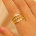 Three-piece set of stackable gold-plated rings with round pink stones and twisted bands - 54 18k Real Gold Dz-369
