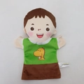 Plush boy hand puppet in green dinosaur t-shirt and brown hair for interactive play - Printed Son