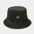Washed dark grey denim bucket hat featuring white crown embroidery in a vintage style - M (56-58cm) / Army Green