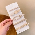 5-piece set of cream and gold hair clips with faux pearls and rhinestones on card - Amber White (5 Piece Set)