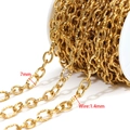7mm gold stainless steel curb chain links on a spool for DIY jewelry making - Gold (1.4mm Wire 7mm Wide 3:1 Threaded Cross Chain)