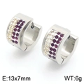 Silver stainless steel huggie earrings with purple and white crystals, 13x7mm size - Steel Purple (KE118347-TGD)